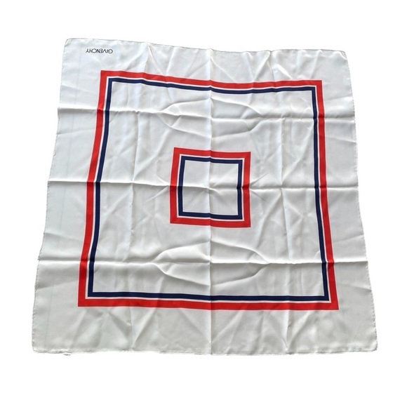GIVENCHY France Silk Square Scarf Soie Bonwit Teller White Red Blue One Size - Picture 6 of 8